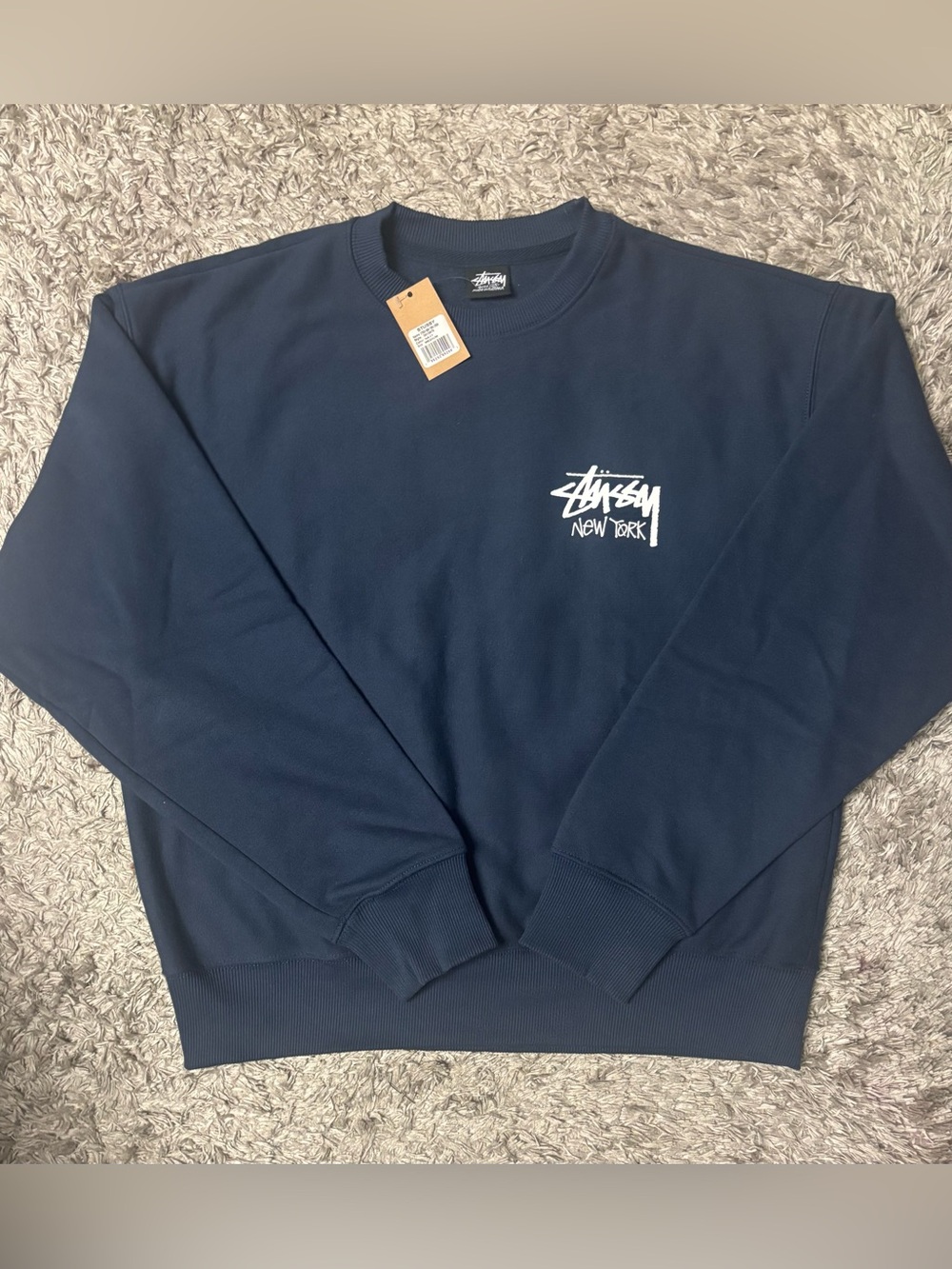 Stussy Navy Crewneck Sweatshirt with White Logo